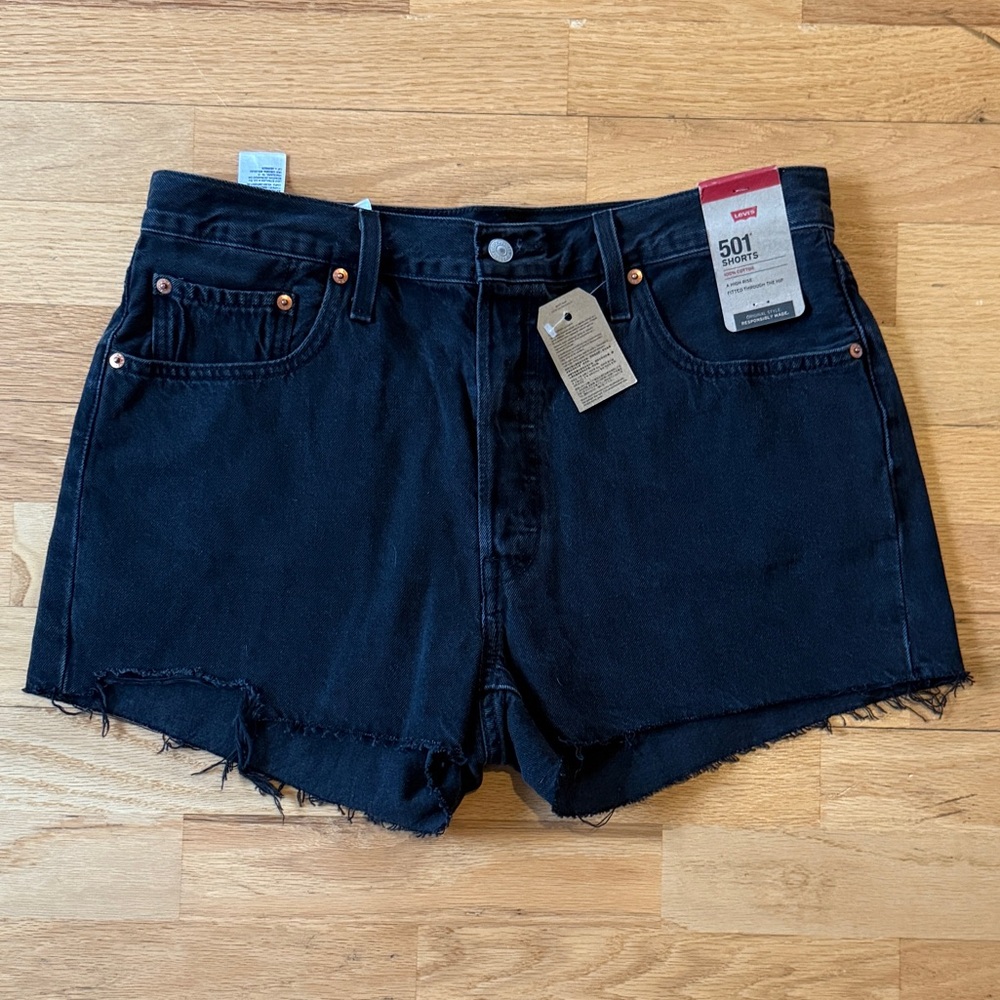 Levis 501 Highrise Black Denim Cut off Shorts